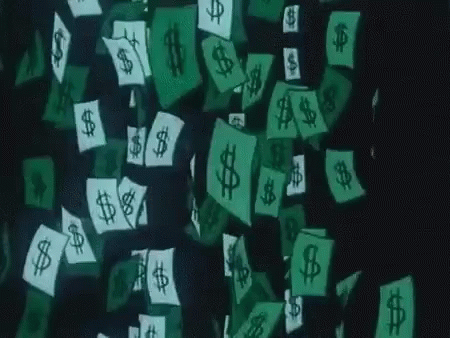 Money bills falling from the sky